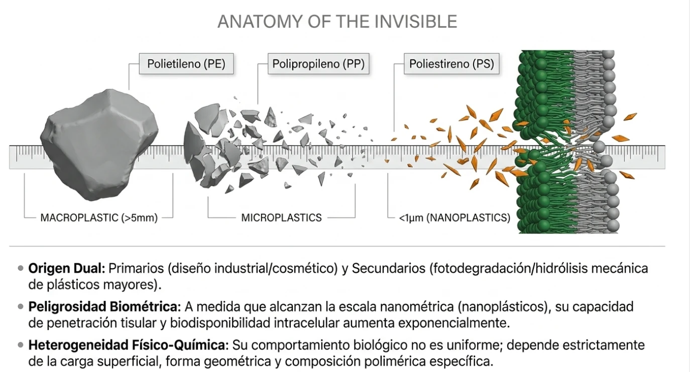 Microplásticos y nanoplásticos según tamaño y composición polimérica