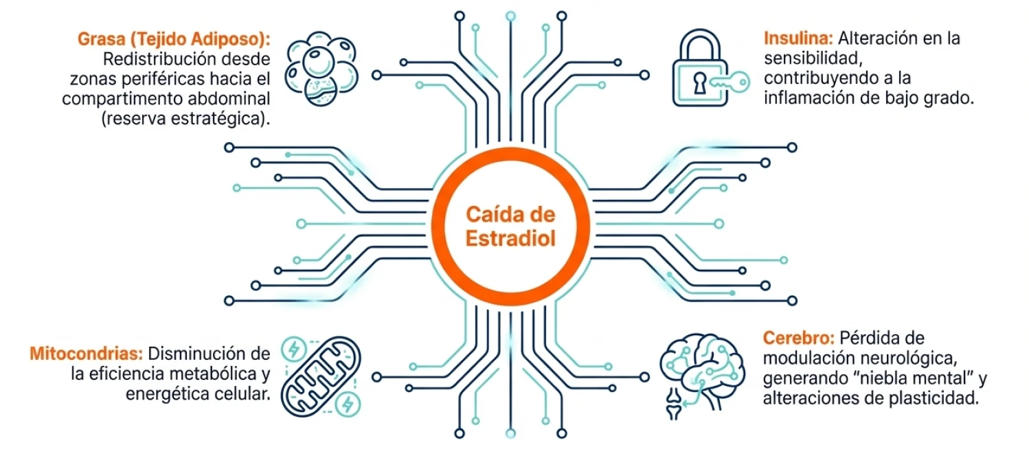 Caída de estradiol en perimenopausia y cambios metabólicos