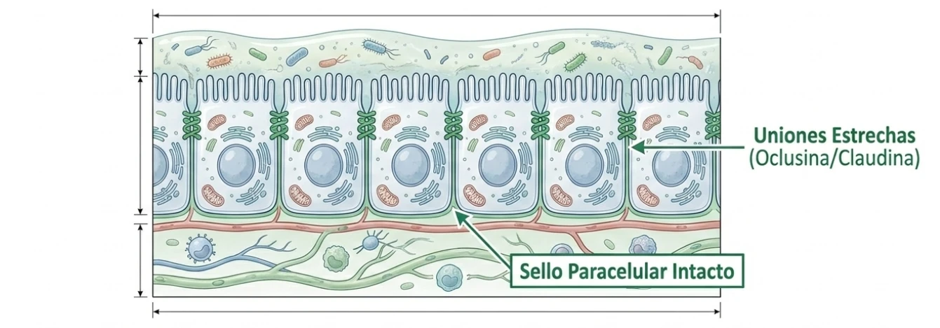 Barrera intestinal con uniones estrechas oclusina y claudina