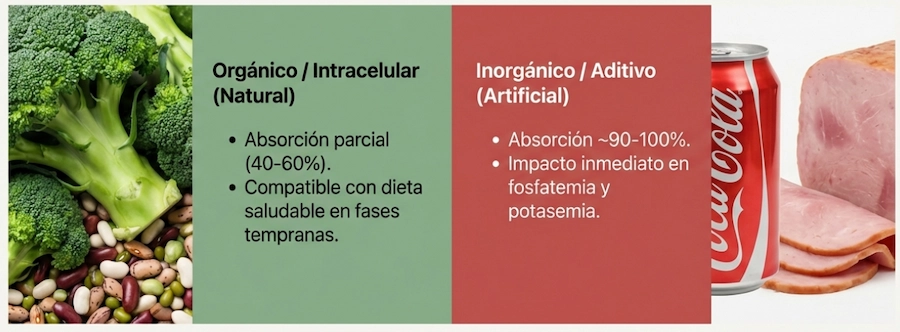 Comparativa de absorción de fósforo orgánico vs aditivos inorgánicos.