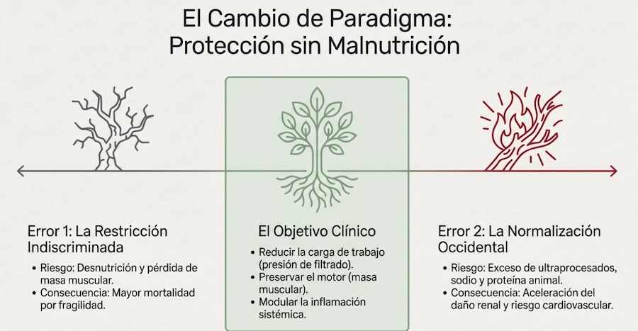 Gráfico del objetivo clínico en ERC: protección renal sin desnutrición.