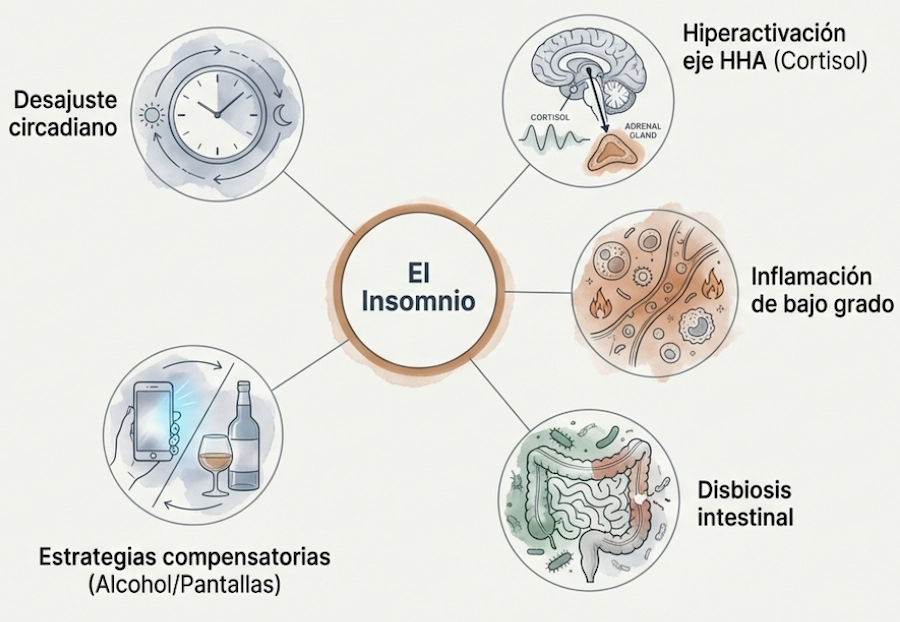 Factores determinantes del insomnio y disbiosis intestinal.