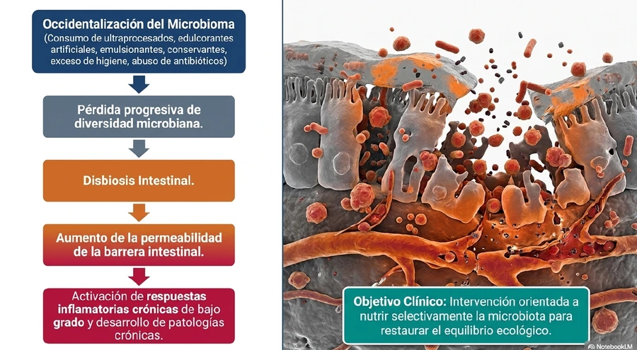 Disbiosis e inflamación Proceso de pérdida de diversidad microbiana y aumento de permeabilidad intestinal