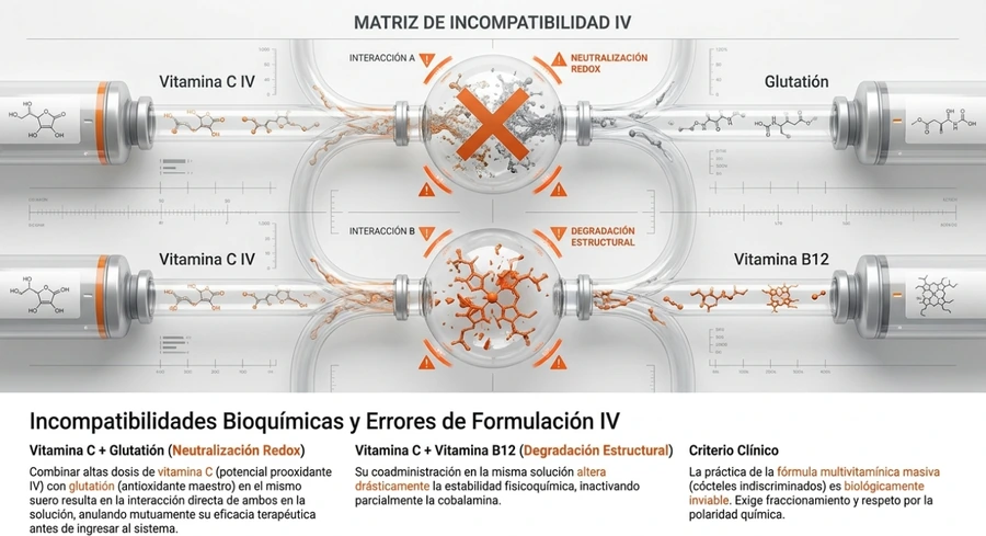 Compatibilidades e incompatibilidades de vitamina C glutatión y vitamina B12 en terapia IV