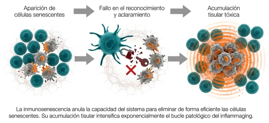Gráfico de inmunidad adaptativa e inflammaging con el paso del tiempo