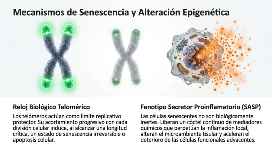 Representación de senescencia celular y alteraciones epigenéticas relacionadas con envejecimiento