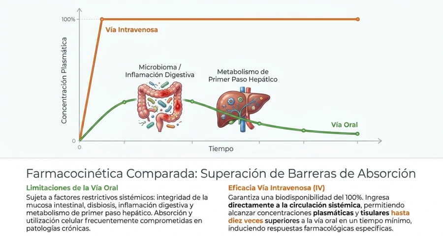 Comparativa entre biodisponibilidad oral e intravenosa en suplementación clínica